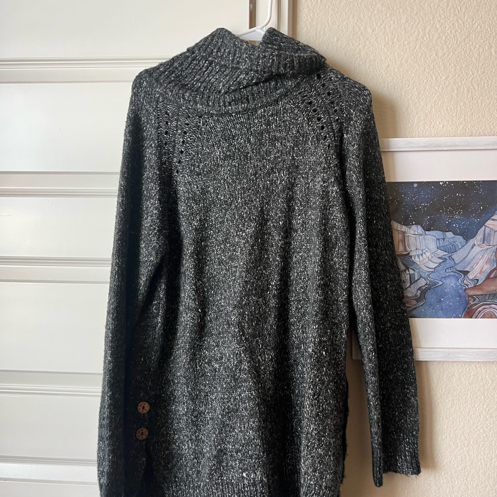 Cozy Gray Knit Sweater with Button Detail- Tunic